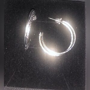 Silver Hoop Earrings with Pavé Accents - Women Jewelry